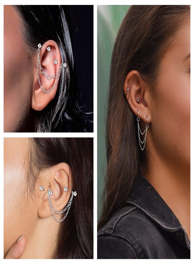 Qmcandy 6pcs 16g Industrial Barbell with Chain Surgical Steel Industrial Earring Chain Cartilage Earrings Industrail Piercing, Chain - Image 5